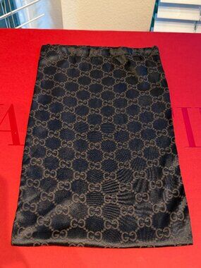 Gucci Brown Silky Drawstring Dust Bag Logo 15.5" x 9.75" Storage Pouch Excellent